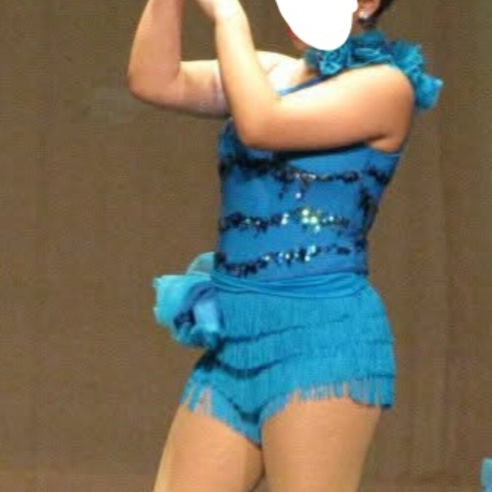 Weissman Blue Sequined Fringed Tap Jazz Dance Ice Skating Costume XLC